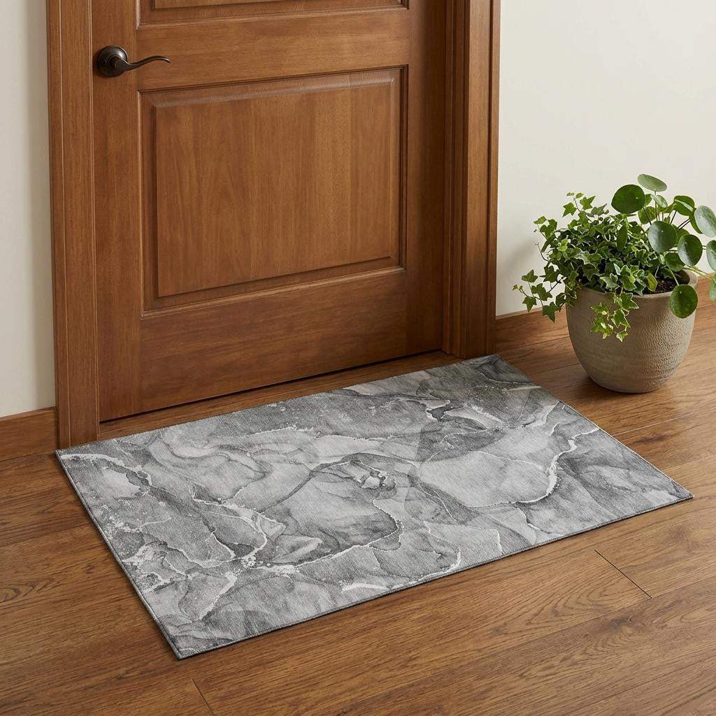 3' X 5' Pewter And Ivory Abstract Washable Area Rug With UV Protection - HomeRoots - Flyclothing LLC