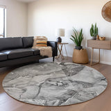 8' Pewter And Ivory Abstract Washable Round Rug With UV Protection - HomeRoots - Flyclothing LLC