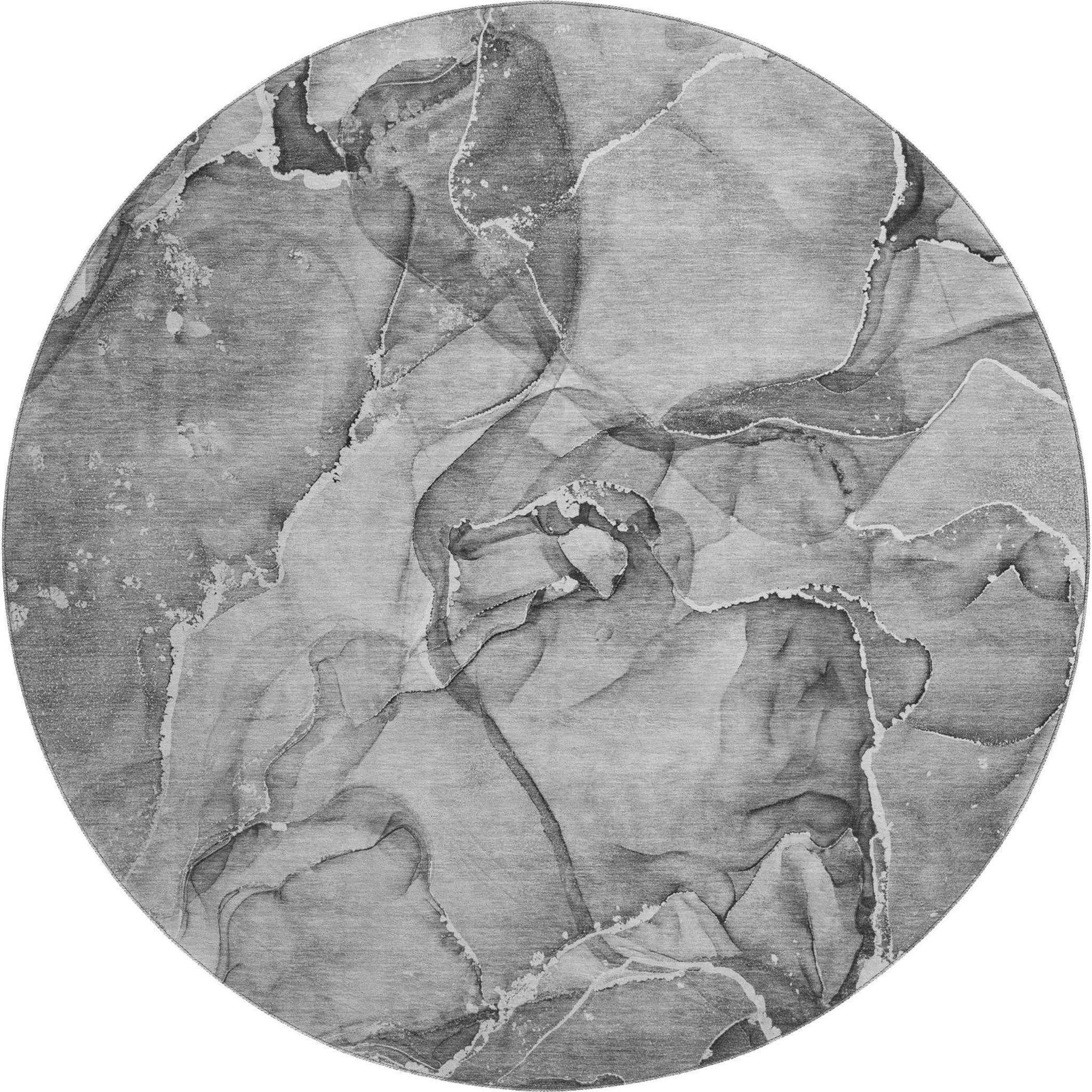 8' Pewter And Ivory Abstract Washable Round Rug With UV Protection - HomeRoots - Flyclothing LLC