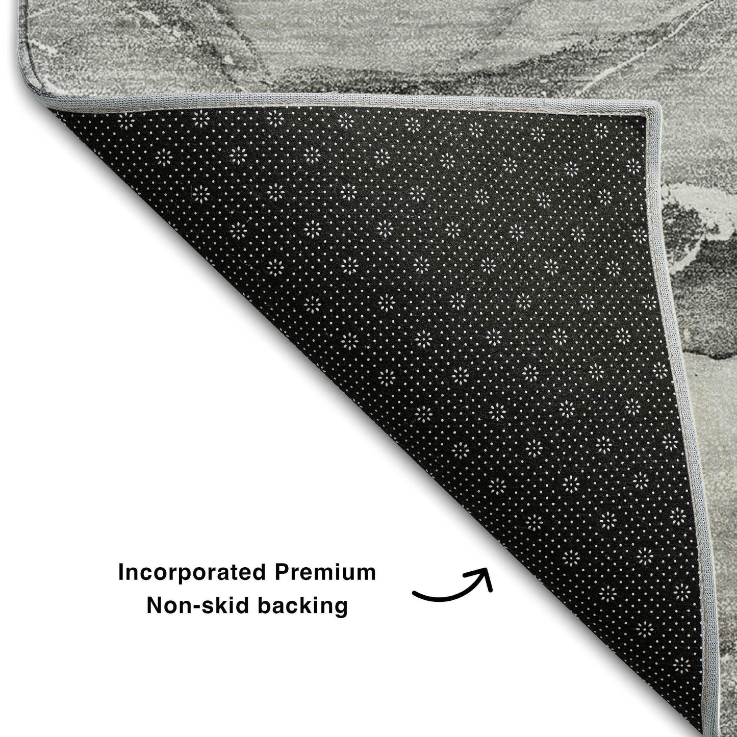 8' Pewter And Ivory Abstract Washable Round Rug With UV Protection - HomeRoots - Flyclothing LLC