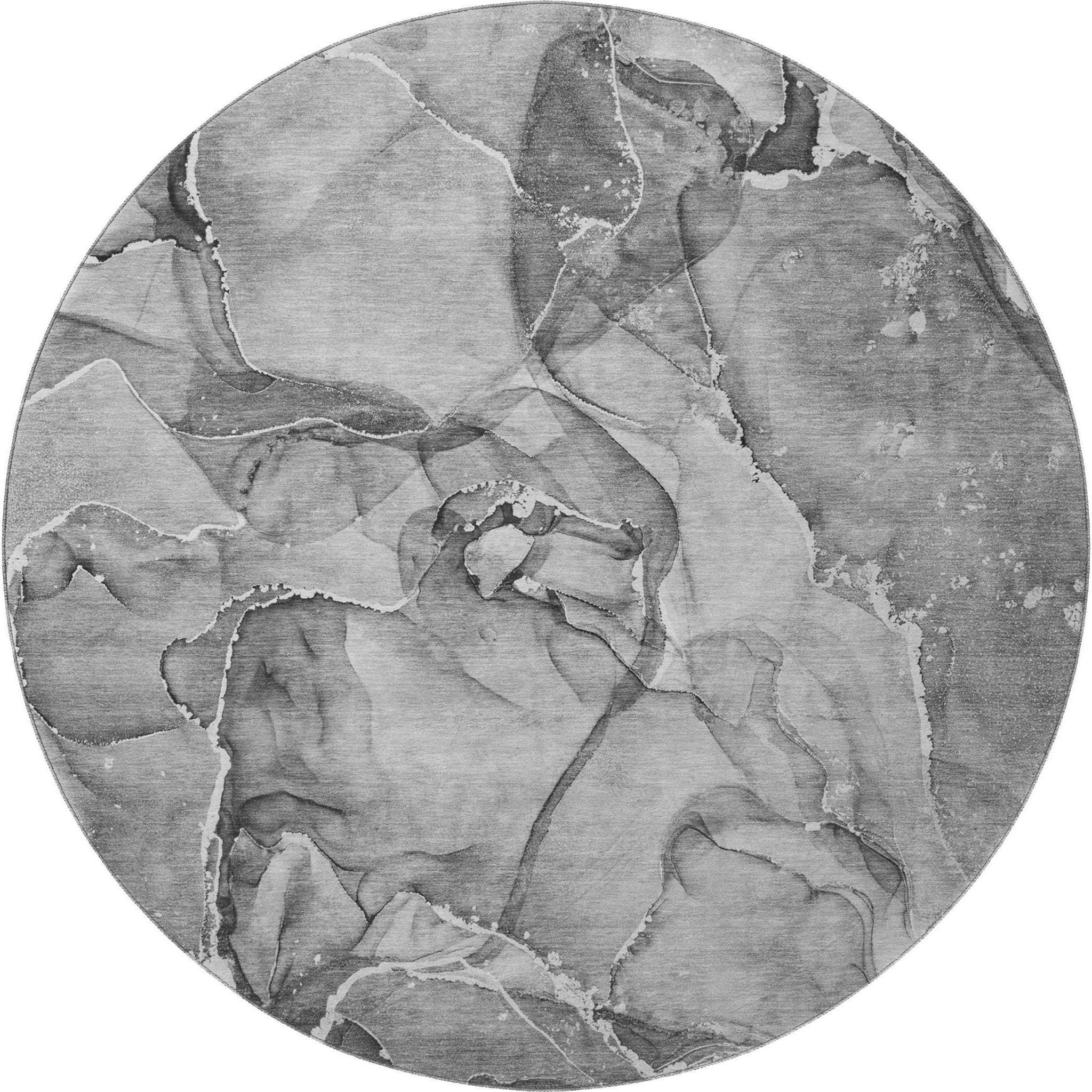 8' Pewter And Ivory Abstract Washable Round Rug With UV Protection - HomeRoots - Flyclothing LLC
