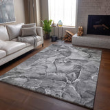 8' X 10' Pewter And Ivory Abstract Washable Area Rug With UV Protection - HomeRoots - Flyclothing LLC