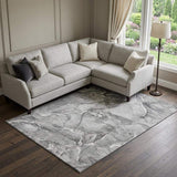 9' X 12' Pewter And Ivory Abstract Washable Area Rug With UV Protection - HomeRoots - Flyclothing LLC