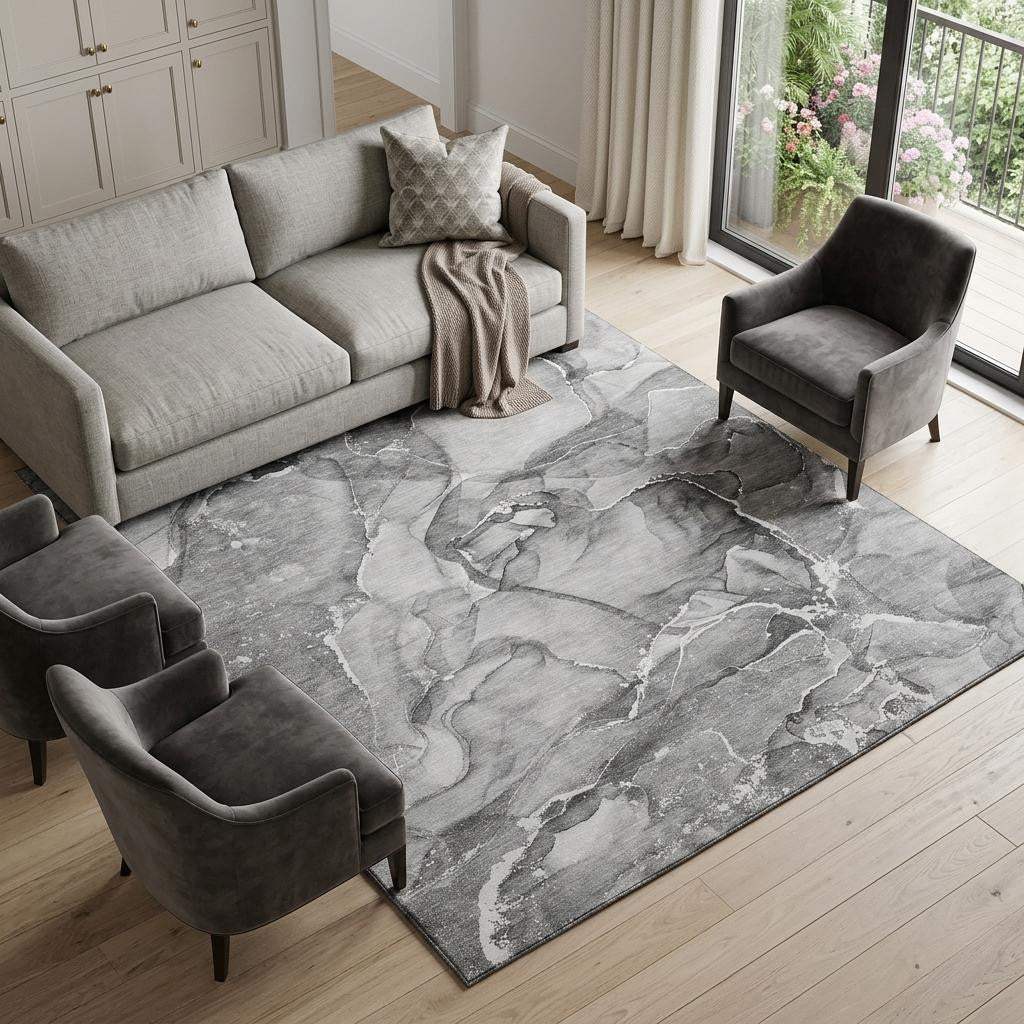 10' X 14' Pewter And Ivory Abstract Washable Area Rug With UV Protection - HomeRoots - Flyclothing LLC
