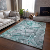 3' X 5' Teal And Ivory Abstract Washable Area Rug With UV Protection - HomeRoots - Flyclothing LLC