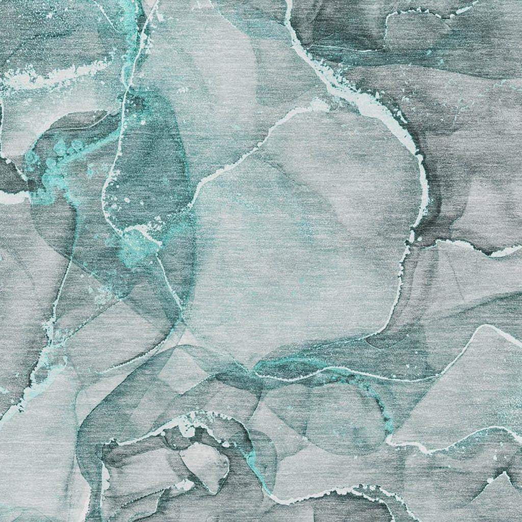3' X 5' Teal And Ivory Abstract Washable Area Rug With UV Protection - HomeRoots - Flyclothing LLC