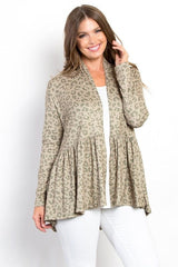 Be Stage Full Size Peplum Leopard Open Front Long Sleeve Cardigan - Trendsi