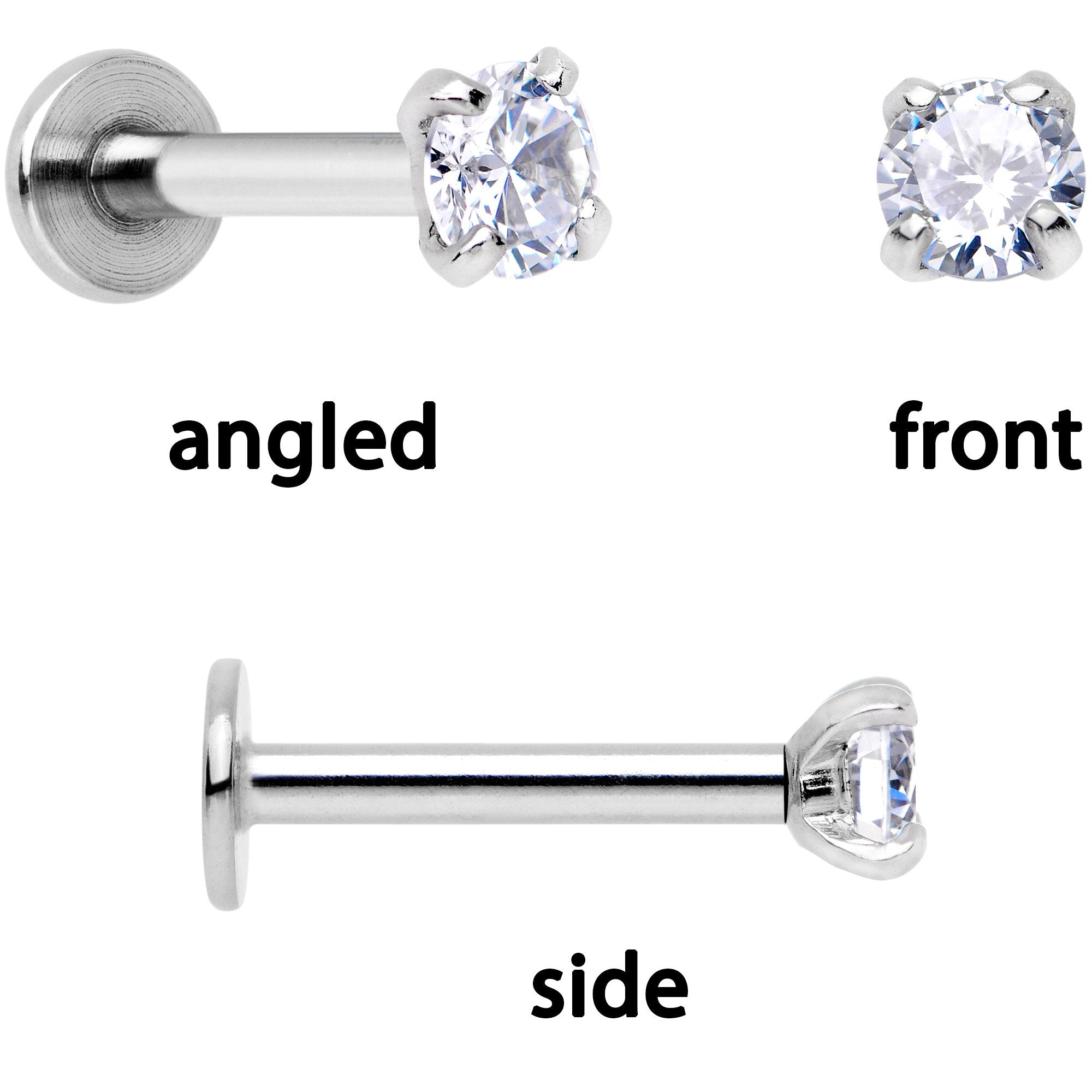 16G 1/4 Clear Gem Red Rose Flower Cartilage Tragus Earring Set of 3 - BodyCandy - Flyclothing LLC