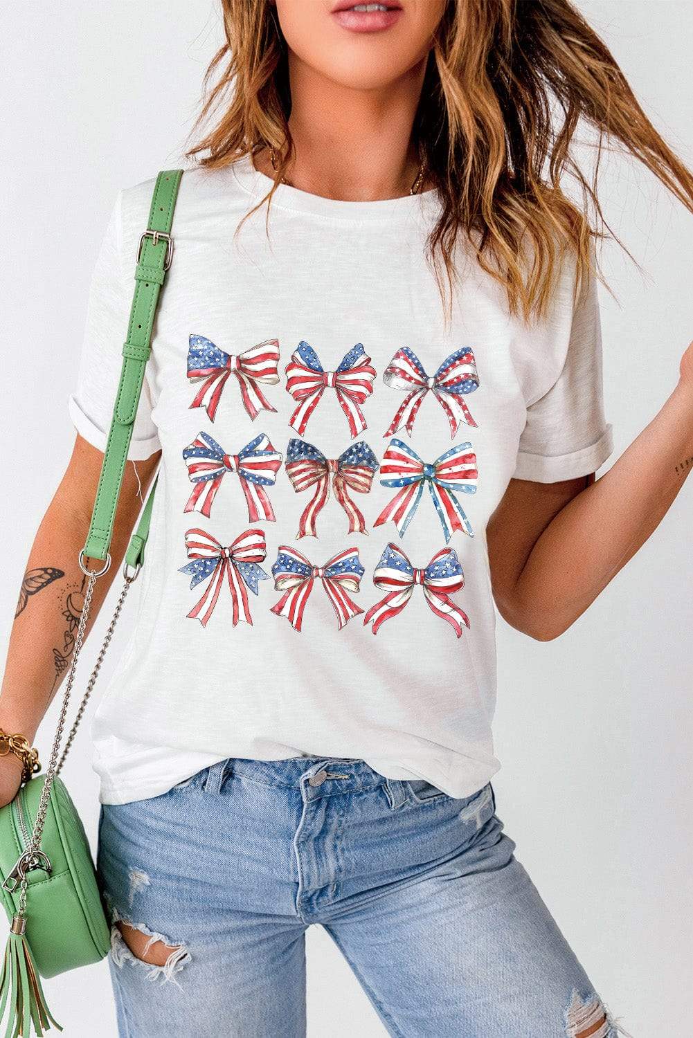 Bow Graphic Round Neck Short Sleeve T-Shirt - Trendsi - Flyclothing LLC