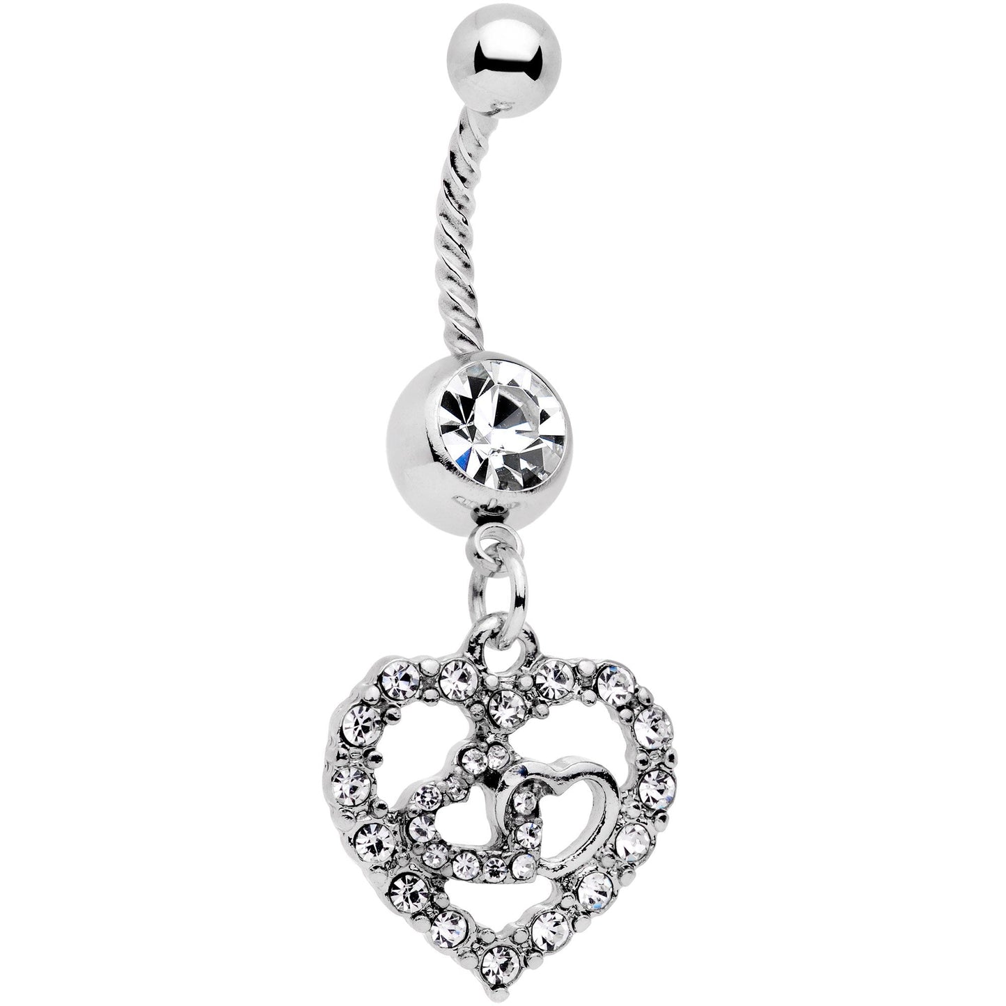 Clear Gem Dazzling Heart Valentine Twisted Dangle Belly Ring - BodyCandy - Flyclothing LLC