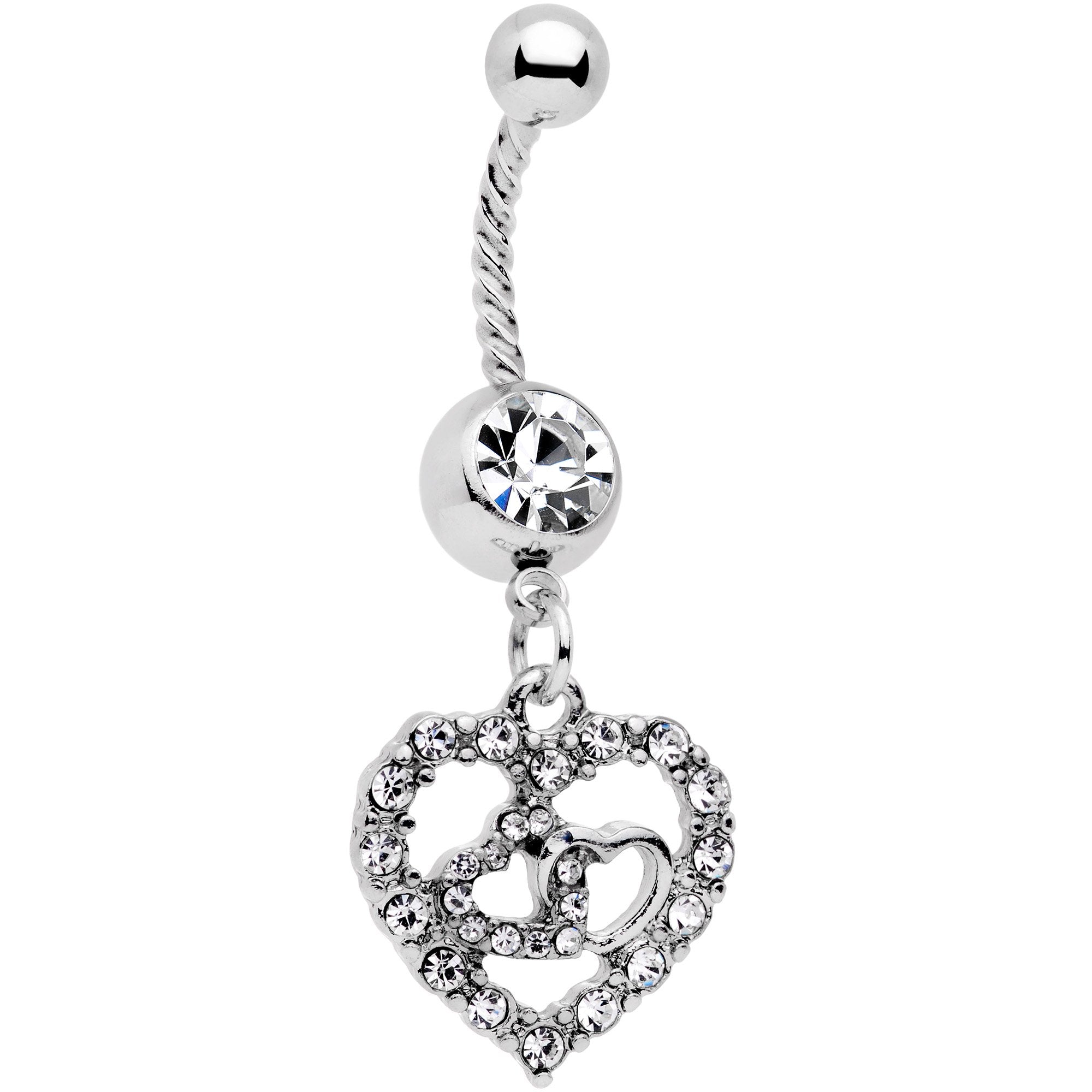 Clear Gem Dazzling Heart Valentine Twisted Dangle Belly Ring - BodyCandy - Flyclothing LLC