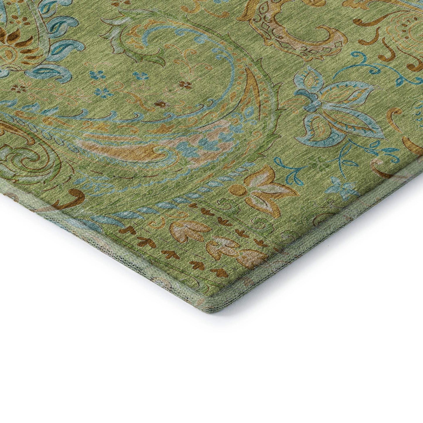 5' X 8' Fern Green And Blue Paisley Washable Area Rug With UV Protection - HomeRoots - Flyclothing LLC