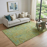 5' X 8' Fern Green And Blue Paisley Washable Area Rug With UV Protection - HomeRoots - Flyclothing LLC