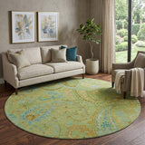 8' Fern Green And Blue Paisley Washable Round Rug With UV Protection - HomeRoots - Flyclothing LLC