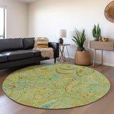 8' Fern Green And Blue Paisley Washable Round Rug With UV Protection - HomeRoots - Flyclothing LLC