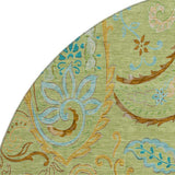 8' Fern Green And Blue Paisley Washable Round Rug With UV Protection - HomeRoots - Flyclothing LLC