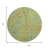 8' Fern Green And Blue Paisley Washable Round Rug With UV Protection - HomeRoots - Flyclothing LLC