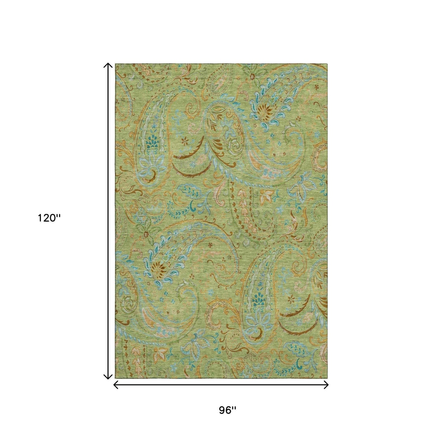 8' X 10' Fern Green And Blue Paisley Washable Area Rug With UV Protection - HomeRoots - Flyclothing LLC