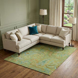 8' X 10' Fern Green And Blue Paisley Washable Area Rug With UV Protection - HomeRoots - Flyclothing LLC