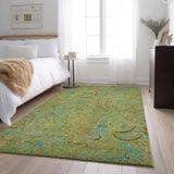 9' X 12' Fern Green And Blue Paisley Washable Area Rug With UV Protection - HomeRoots - Flyclothing LLC