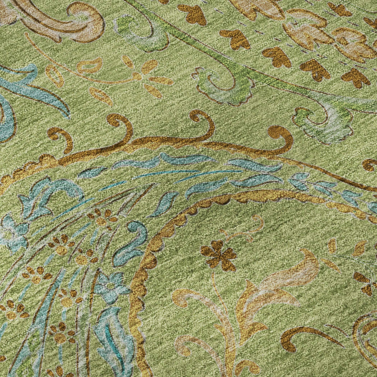 9' X 12' Fern Green And Blue Paisley Washable Area Rug With UV Protection - HomeRoots - Flyclothing LLC