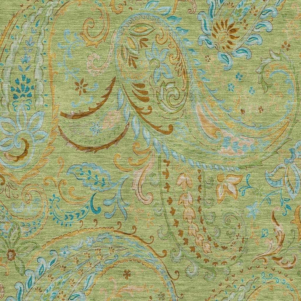 9' X 12' Fern Green And Blue Paisley Washable Area Rug With UV Protection - HomeRoots - Flyclothing LLC