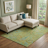 10' X 14' Fern Green And Blue Paisley Washable Area Rug With UV Protection - HomeRoots - Flyclothing LLC