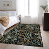 3' X 5' Black Blue And Green Paisley Washable Area Rug With UV Protection - HomeRoots - Flyclothing LLC