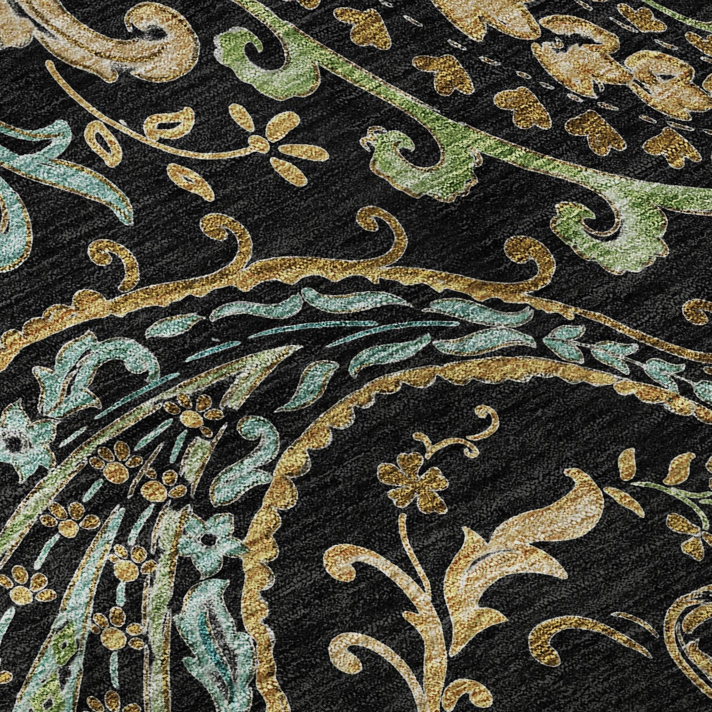 3' X 5' Black Blue And Green Paisley Washable Area Rug With UV Protection - HomeRoots - Flyclothing LLC