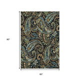 5' X 8' Black Blue And Green Paisley Washable Area Rug With UV Protection - HomeRoots - Flyclothing LLC
