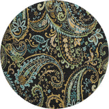 8' Black Blue And Green Paisley Washable Round Rug With UV Protection - HomeRoots - Flyclothing LLC