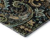 8' Black Blue And Green Paisley Washable Round Rug With UV Protection - HomeRoots - Flyclothing LLC