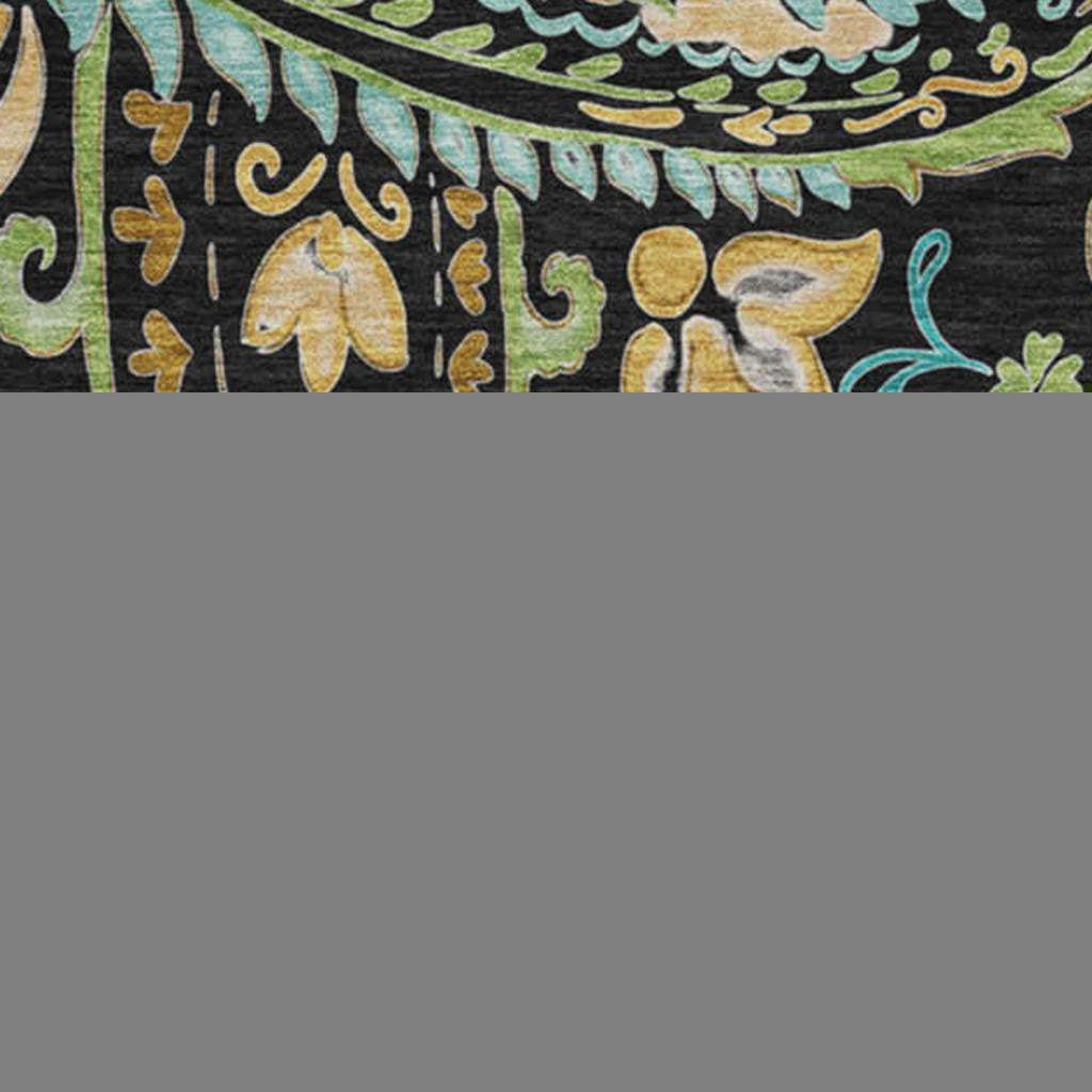 8' Black Blue And Green Paisley Washable Round Rug With UV Protection - HomeRoots - Flyclothing LLC