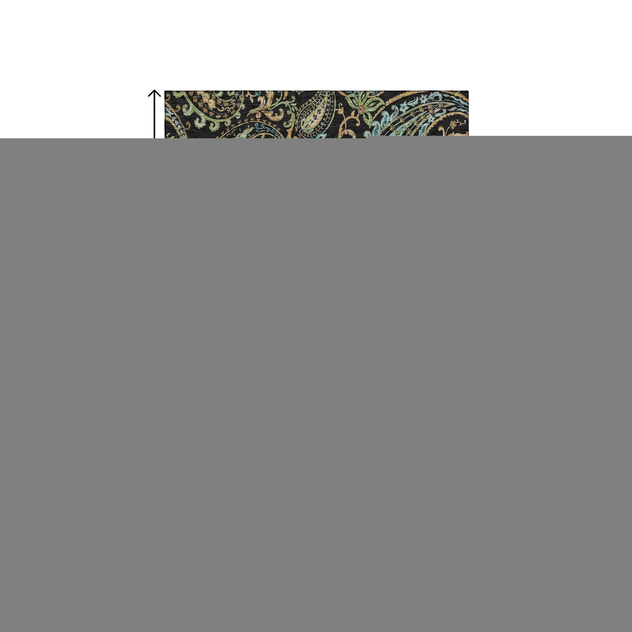 8' X 10' Black Blue And Green Paisley Washable Area Rug With UV Protection - HomeRoots - Flyclothing LLC
