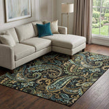 8' X 10' Black Blue And Green Paisley Washable Area Rug With UV Protection - HomeRoots - Flyclothing LLC
