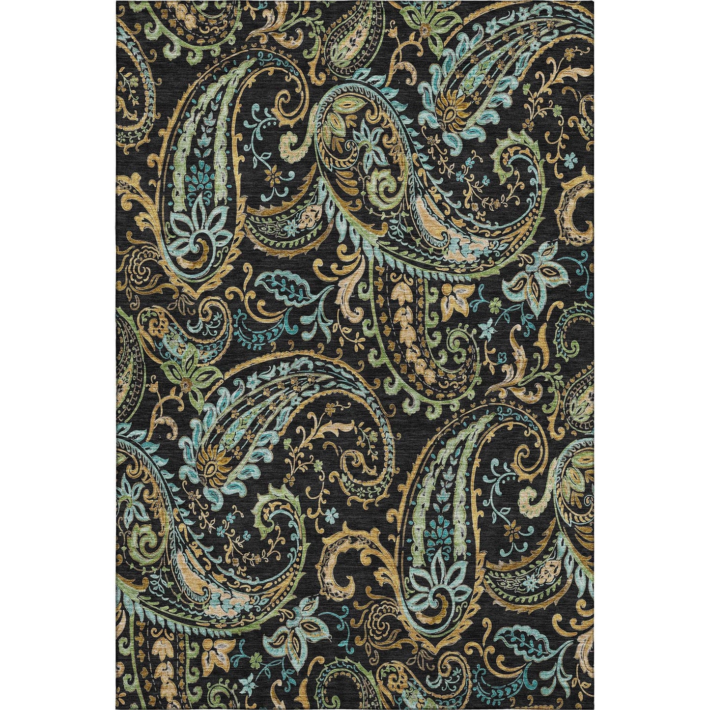 8' X 10' Black Blue And Green Paisley Washable Area Rug With UV Protection - HomeRoots - Flyclothing LLC