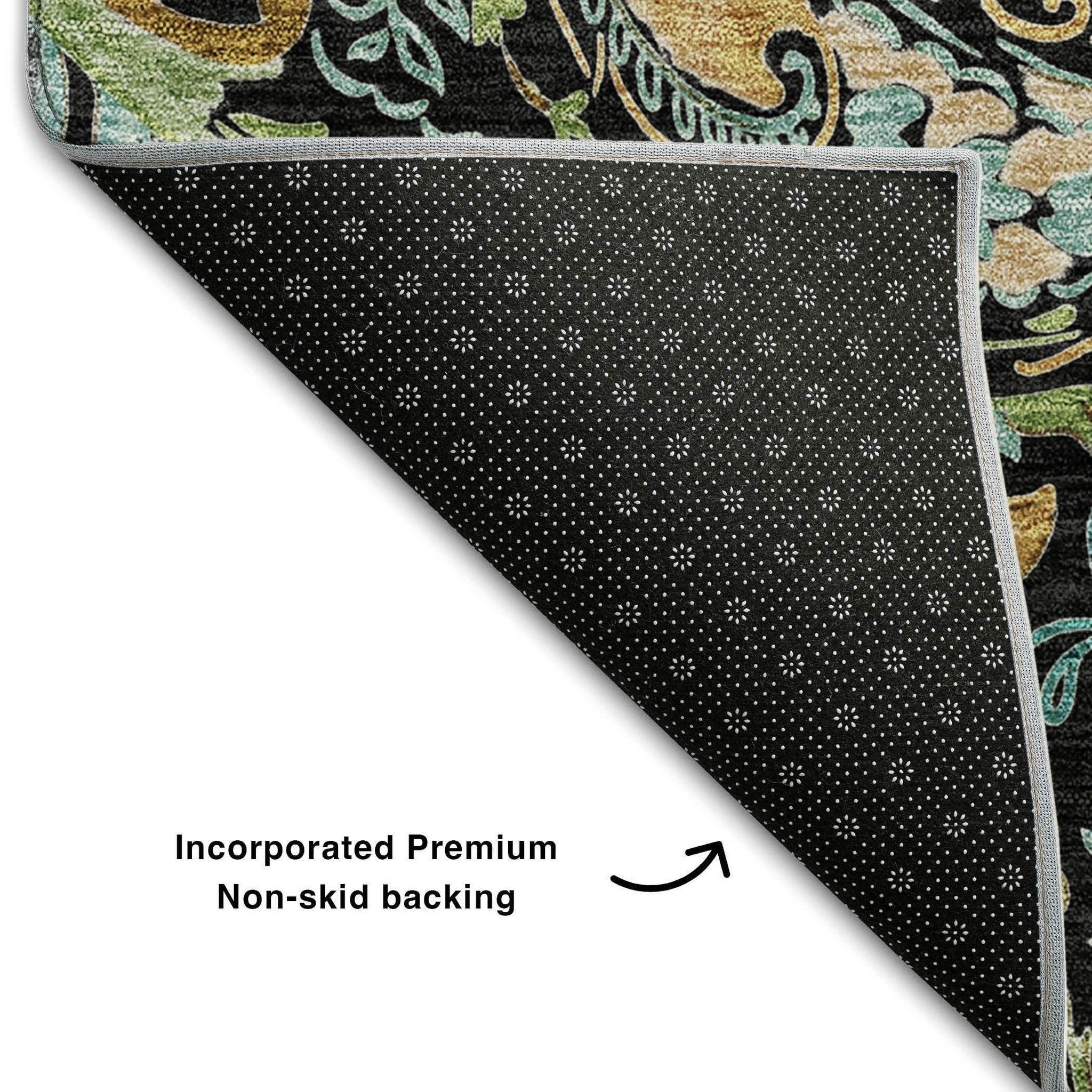 9' X 12' Black Blue And Green Paisley Washable Area Rug With UV Protection - HomeRoots - Flyclothing LLC