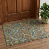 3' X 5' Chocolate Blue And Green Paisley Washable Area Rug With UV Protection - HomeRoots - Flyclothing LLC