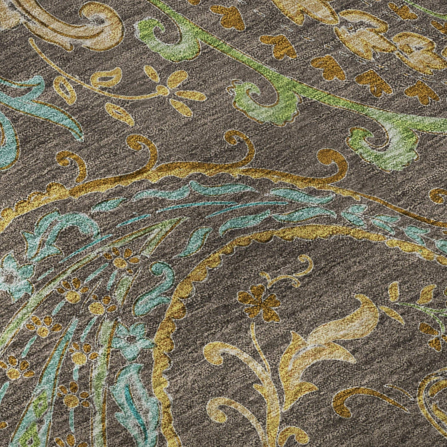3' X 5' Chocolate Blue And Green Paisley Washable Area Rug With UV Protection - HomeRoots - Flyclothing LLC