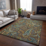3' X 5' Chocolate Blue And Green Paisley Washable Area Rug With UV Protection - HomeRoots - Flyclothing LLC