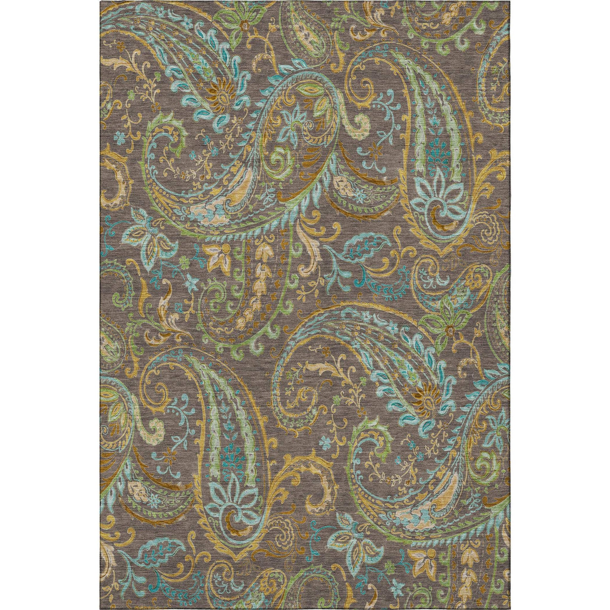 3' X 5' Chocolate Blue And Green Paisley Washable Area Rug With UV Protection - HomeRoots - Flyclothing LLC