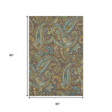 5' X 8' Chocolate Blue And Green Paisley Distressed Washable Area Rug With UV Protection - HomeRoots - Flyclothing LLC