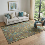 5' X 8' Chocolate Blue And Green Paisley Distressed Washable Area Rug With UV Protection - HomeRoots - Flyclothing LLC