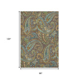 8' X 10' Chocolate Blue And Green Paisley Washable Area Rug With UV Protection - HomeRoots - Flyclothing LLC