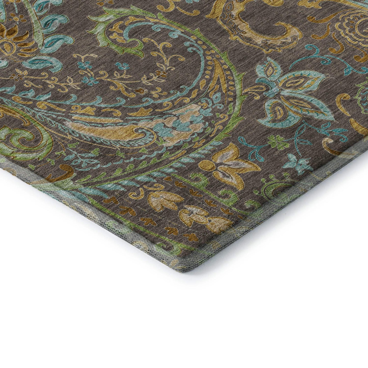 8' X 10' Chocolate Blue And Green Paisley Washable Area Rug With UV Protection - HomeRoots - Flyclothing LLC