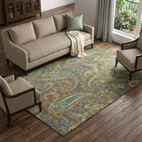 9' X 12' Chocolate Blue And Green Paisley Washable Area Rug With UV Protection - HomeRoots - Flyclothing LLC