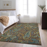 9' X 12' Chocolate Blue And Green Paisley Washable Area Rug With UV Protection - HomeRoots - Flyclothing LLC