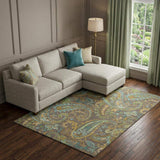 10' X 14' Chocolate Blue And Green Paisley Washable Area Rug With UV Protection - HomeRoots - Flyclothing LLC