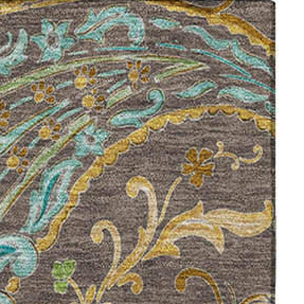 10' X 14' Chocolate Blue And Green Paisley Washable Area Rug With UV Protection - HomeRoots - Flyclothing LLC