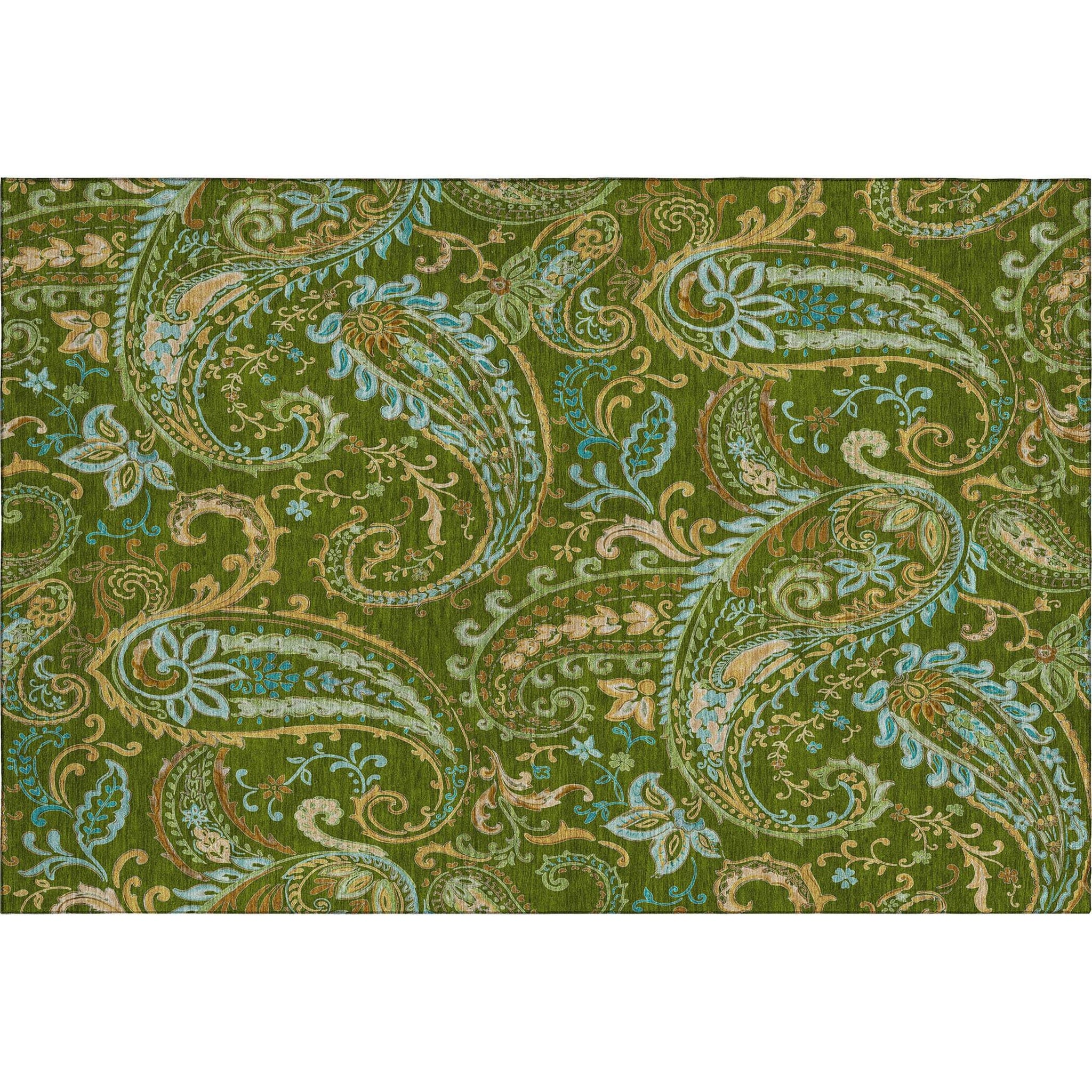 3' X 5' Green And Blue Paisley Washable Area Rug With UV Protection - HomeRoots - Flyclothing LLC